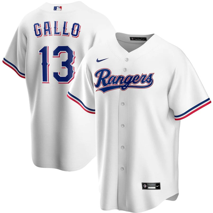 Mens Texas Rangers #13 Joey Gallo Nike White Alternate Replica Player MLB Jerseys